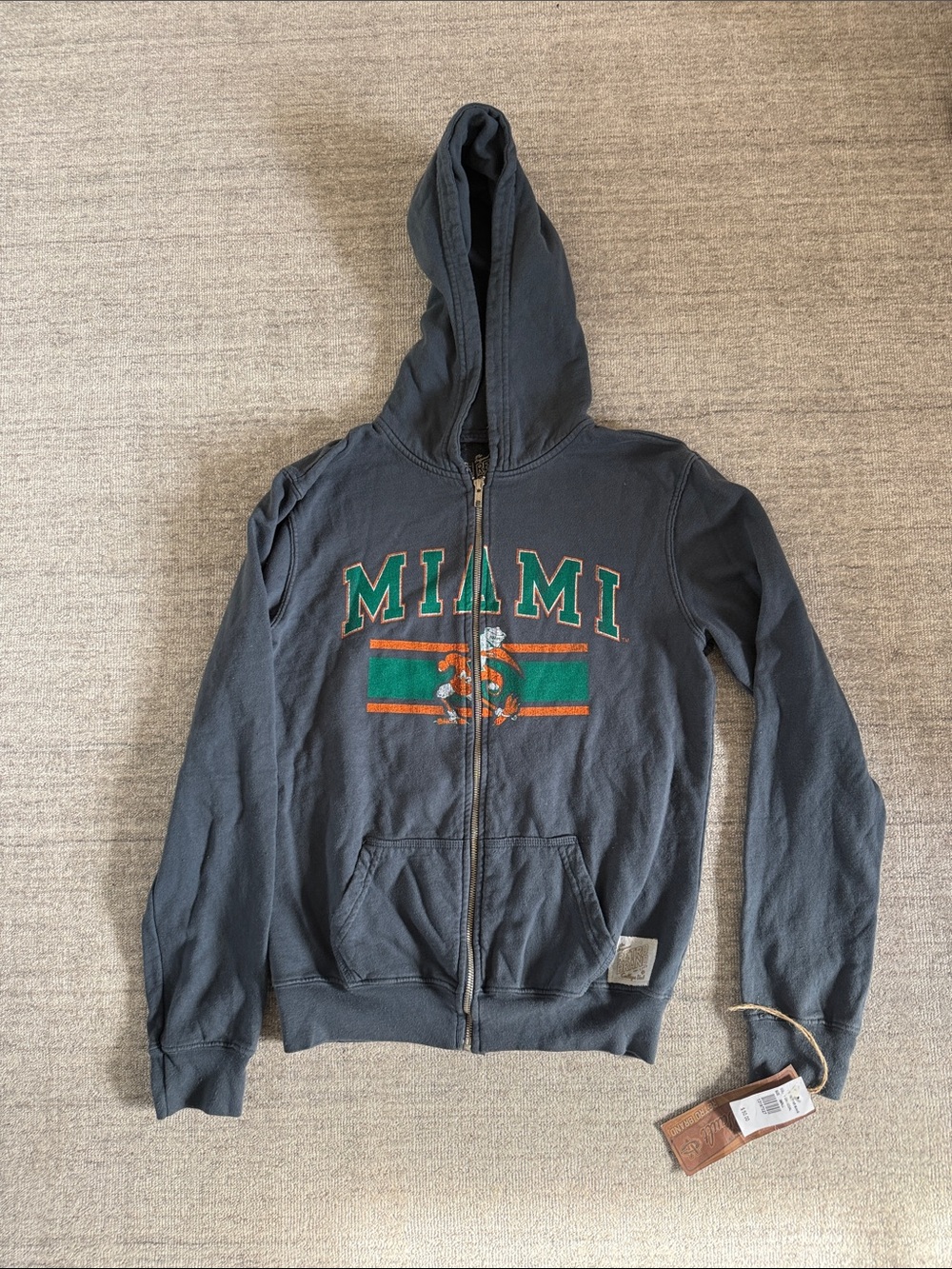 University of Miami Original Retro Brand Zip-Up Hoodie - Dark Gray - Size Small